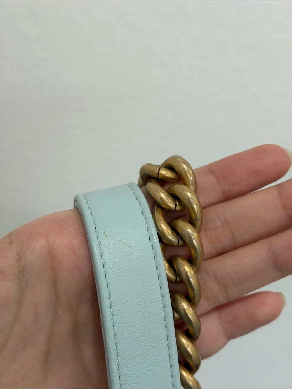 CHANEL Light Blue Chevron Quilted Boy Flap Shoulder Bag with Gold Hardware